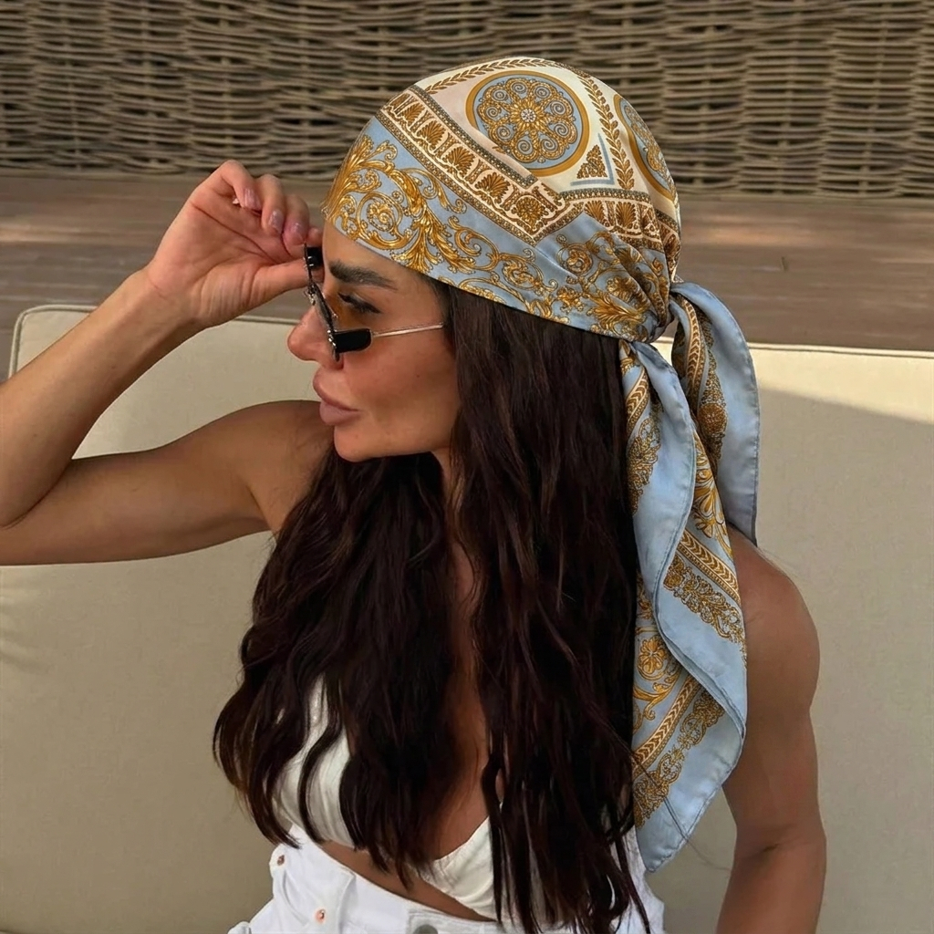 Face Scarf Mask - Silk Shawl Satin Square Scarf For