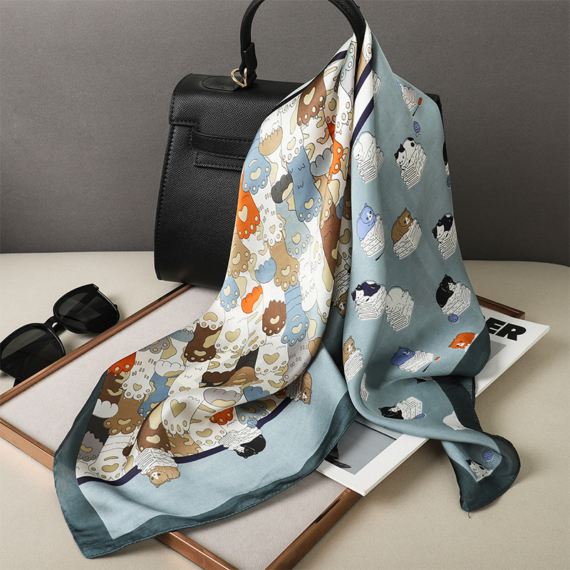 Face Scarf Mask - Luxury Silk Shawl Fat Cat Square