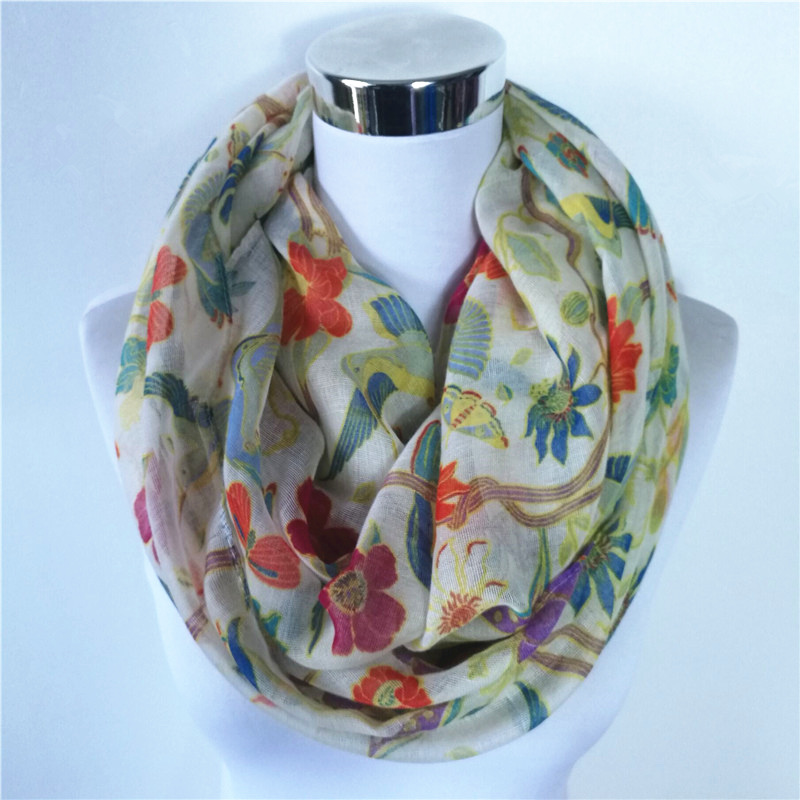 New Magpie Bird print Viscose  - Infinity Scarf Knit ulasan dan harga