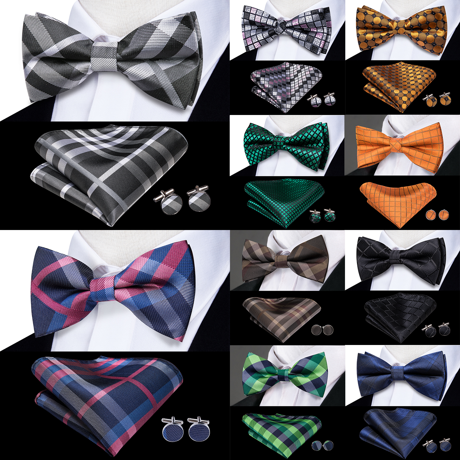 Hi-Tie Grey Plaid Jacquard Sil - Bow Tie Pre Tied ulasan dan harga