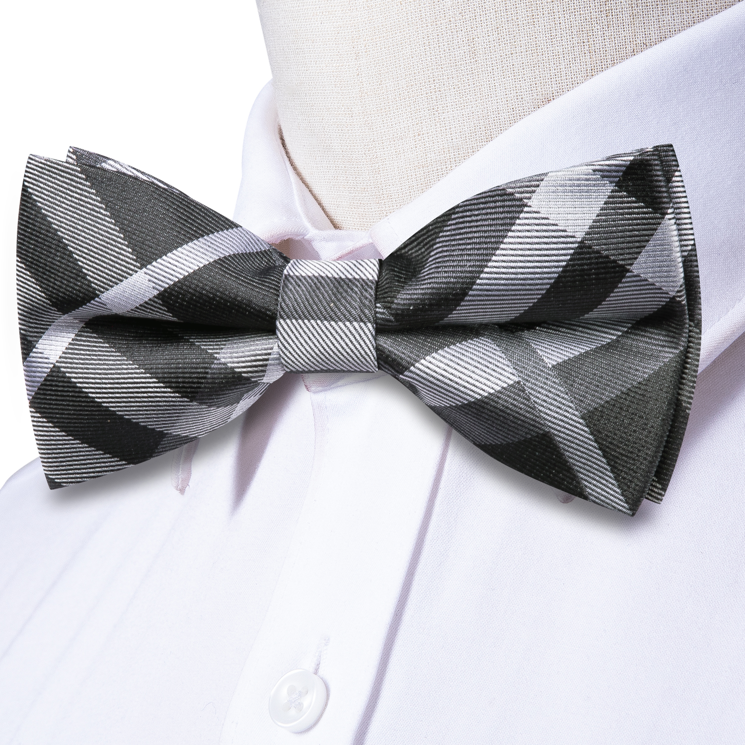 Hi-Tie Grey Plaid Jacquard Sil - Bow Tie Pre Tied ulasan dan harga