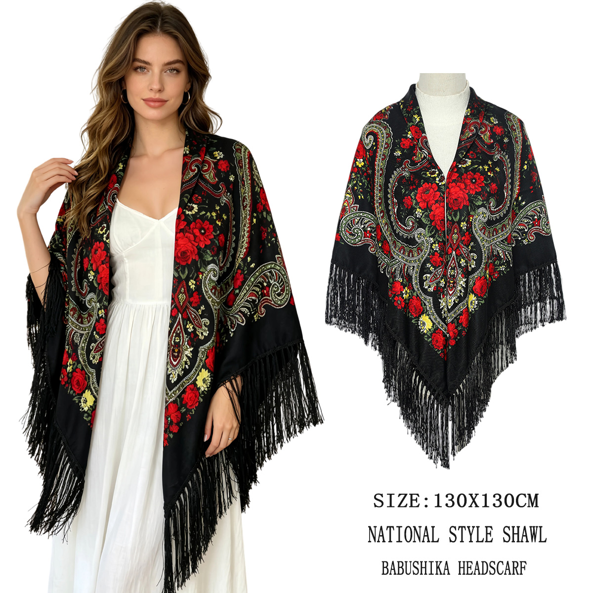 130cm New Russian Square Scarf - Woven Scarf Blanket ulasan dan harga