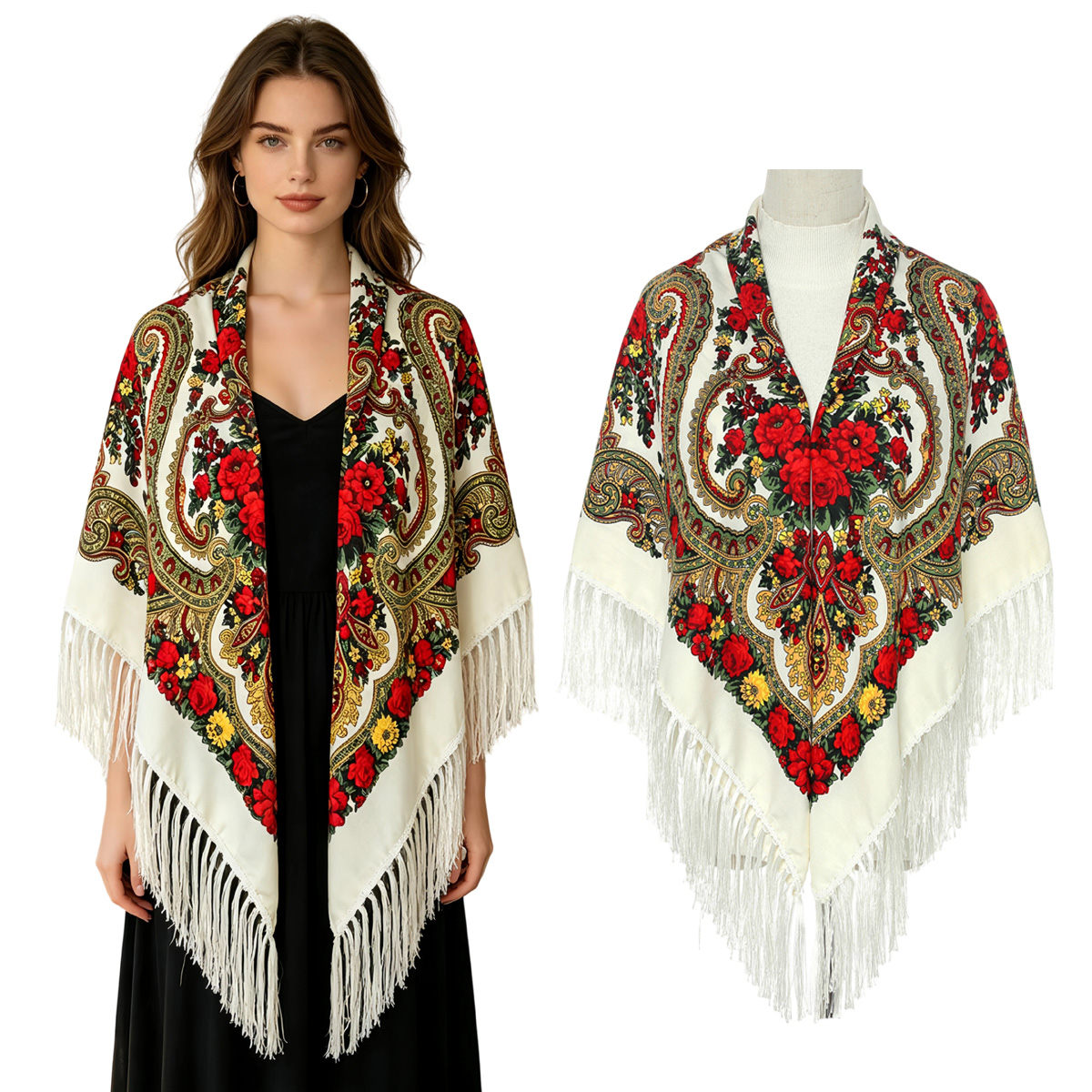 130cm New Russian Square Scarf - Woven Scarf Blanket ulasan dan harga