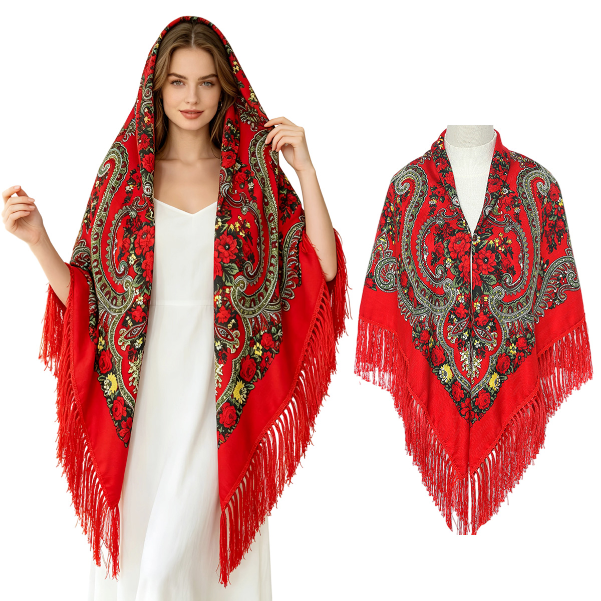 130cm New Russian Square Scarf - Woven Scarf Blanket ulasan dan harga