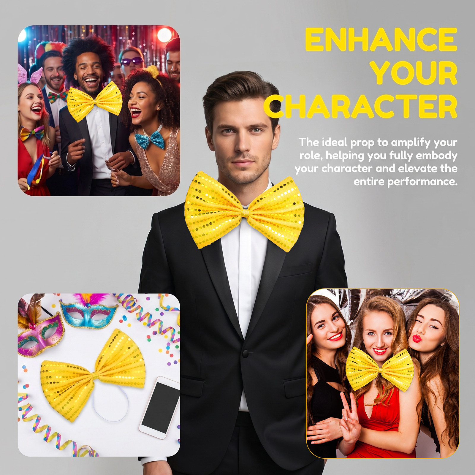 2Pcs Large Gold Sequin Bow Tie - Bow Tie Pre Tied ulasan dan harga