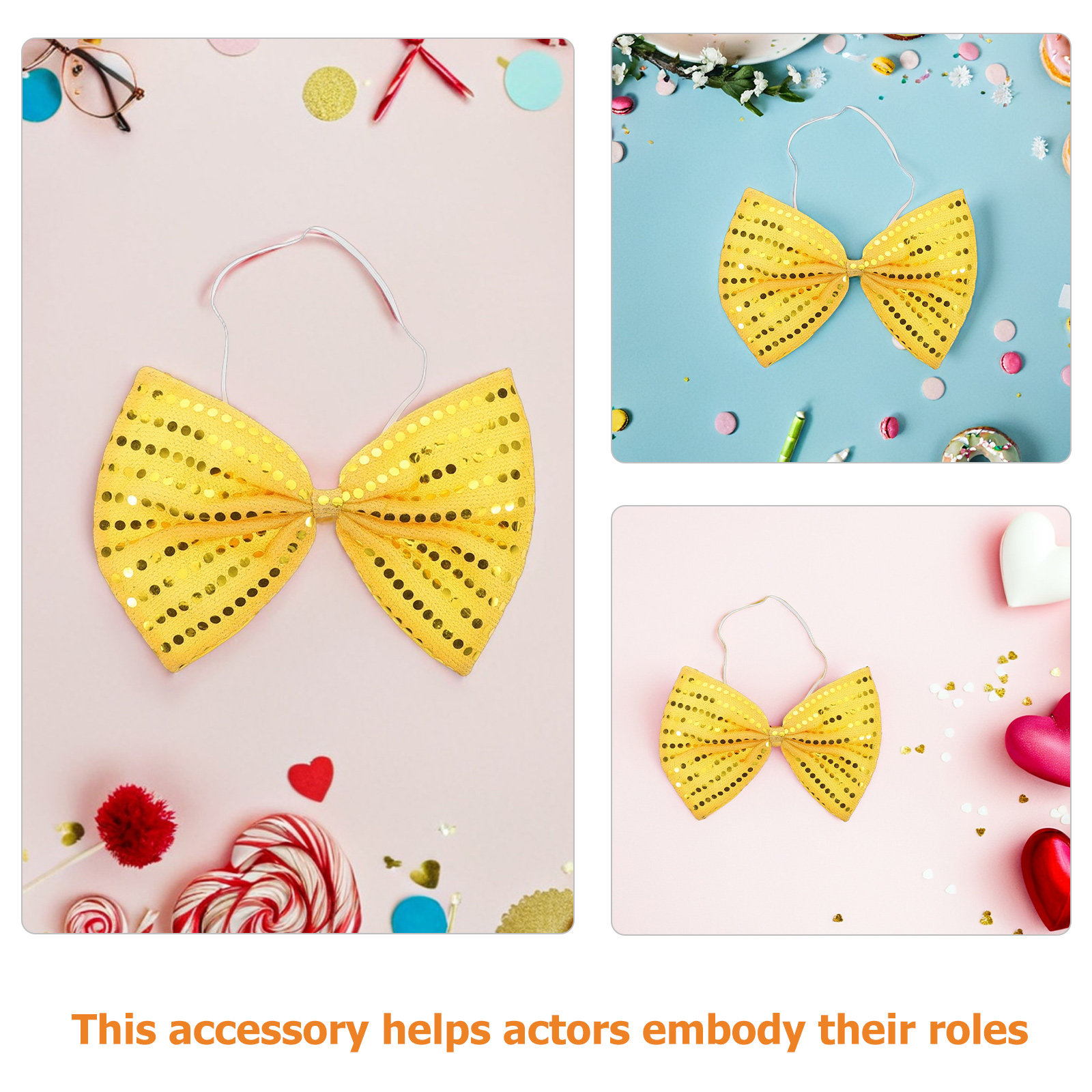 2Pcs Gold Sequin Bow Tie Overs - Bow Tie Pre Tied ulasan dan harga