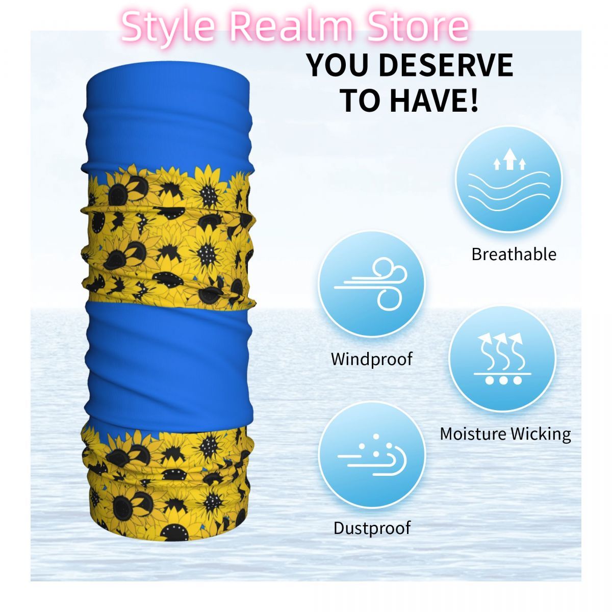 Blue Sunflower Printed Winter  - Neck Warmer Tube ulasan dan harga