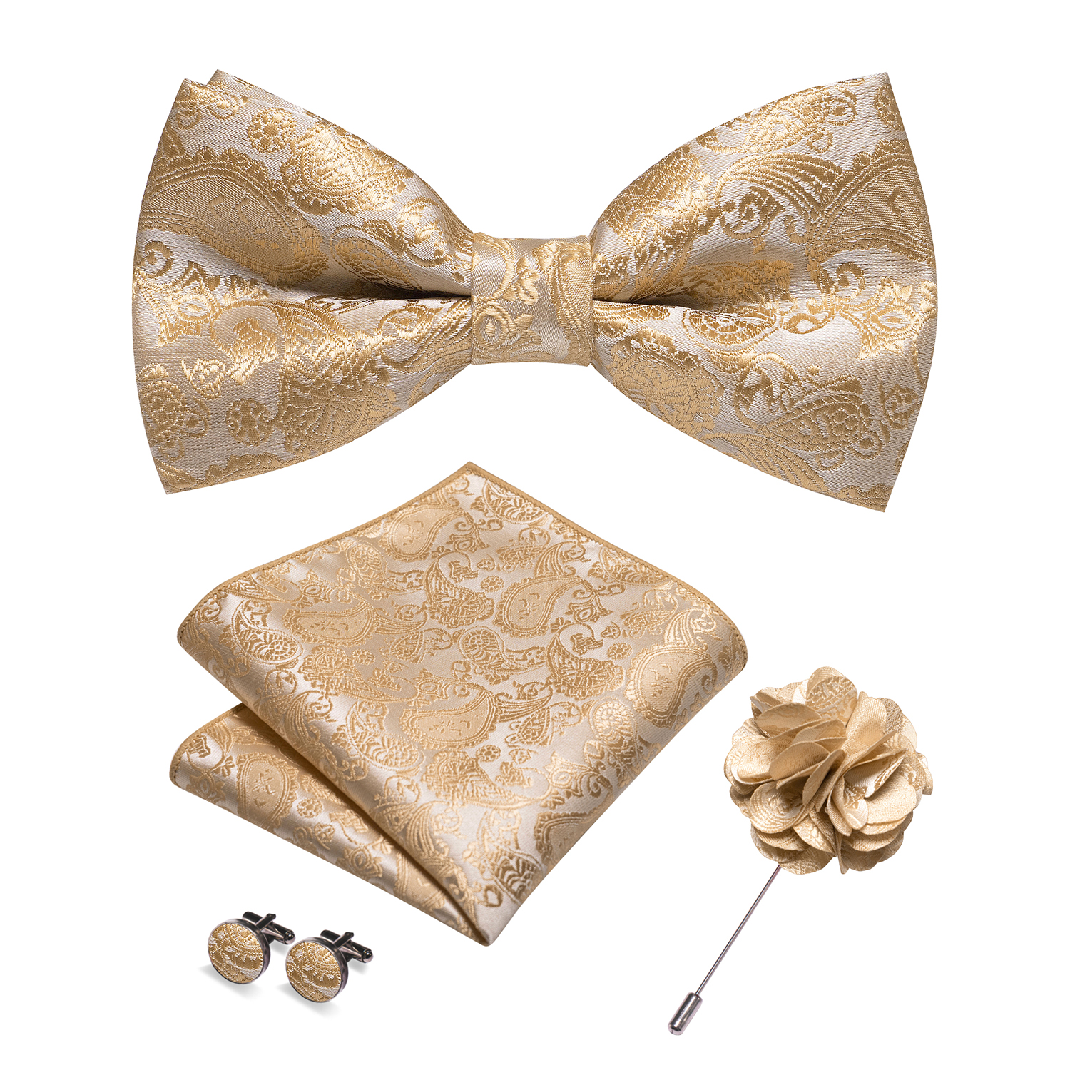 Champagne Silk Jacquard Paisle - Bow Tie Pre Tied ulasan dan harga