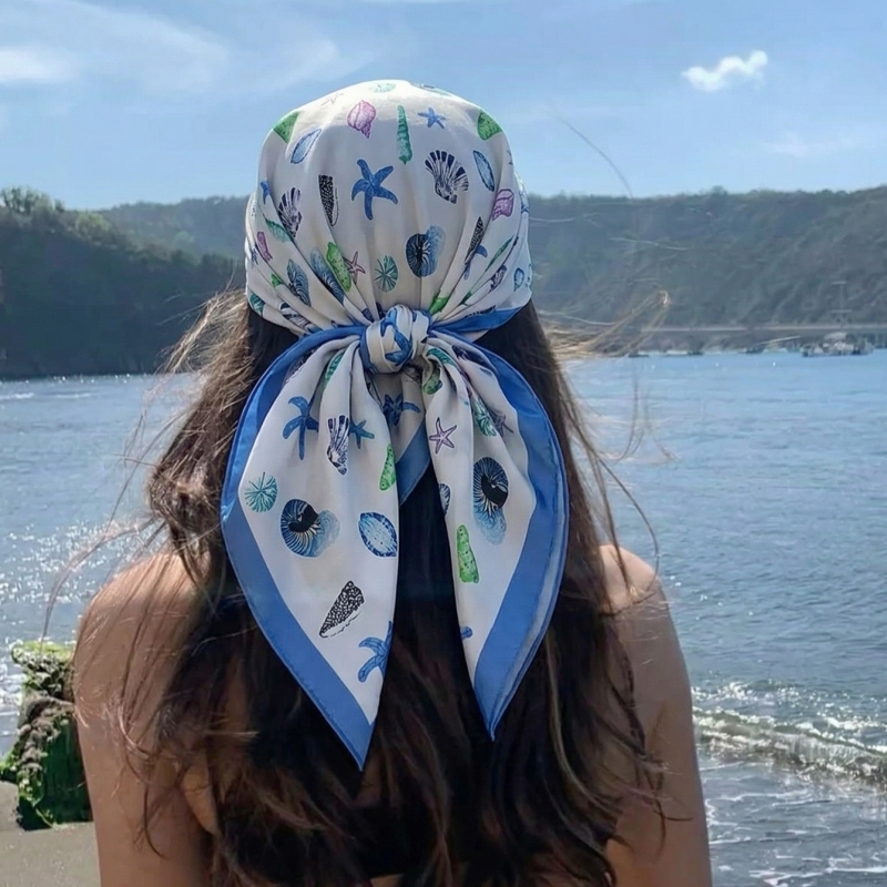 Women Silk Feeling Square Scar - Face Scarf Mask ulasan dan harga
