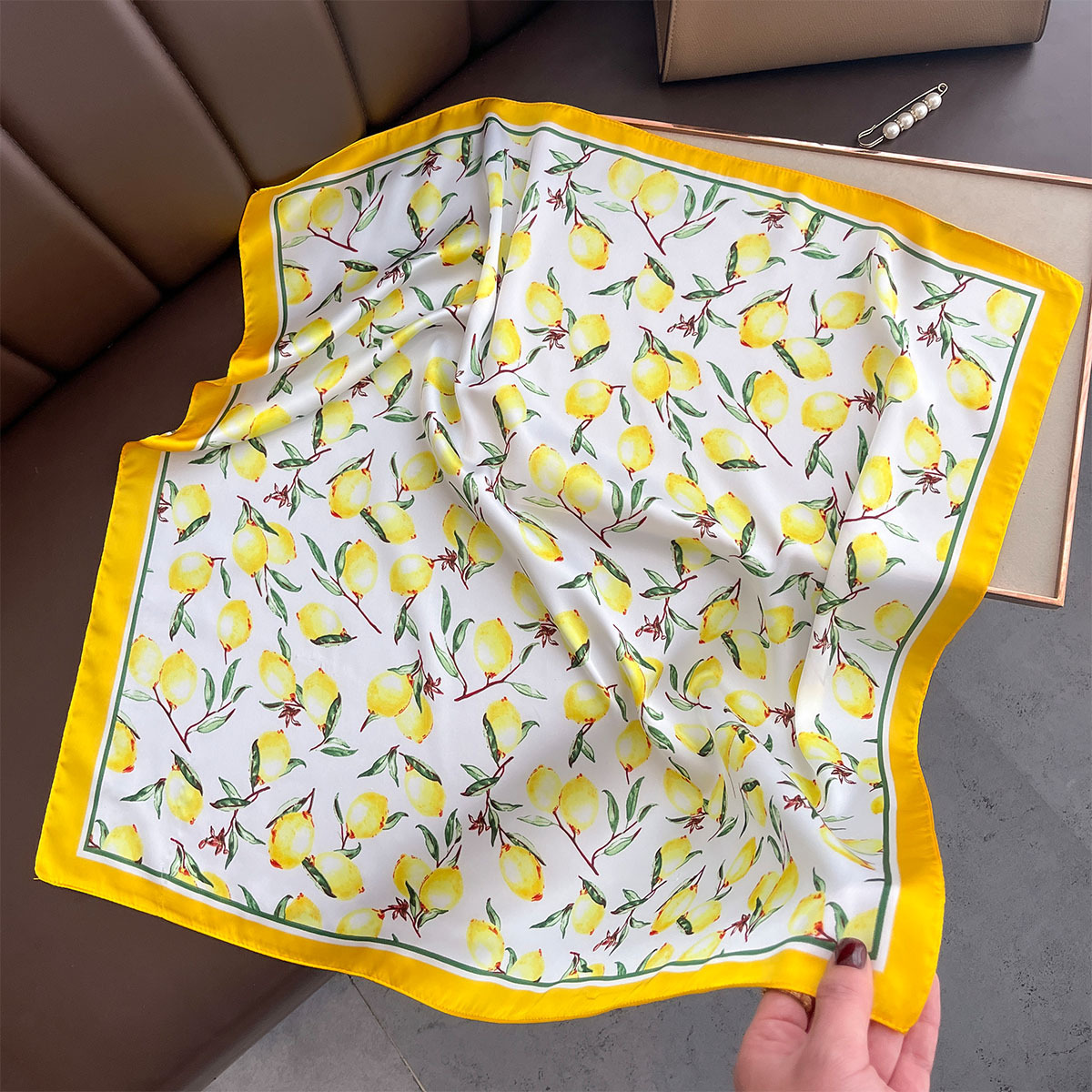 2025 New Yellow Lemon Print Sq - Face Scarf Mask ulasan dan harga
